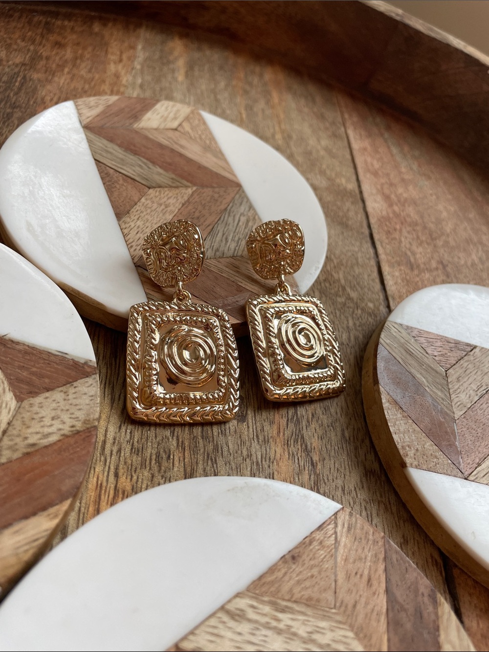 Gold Square Drop Earrings - Elegant Women's Jewelry